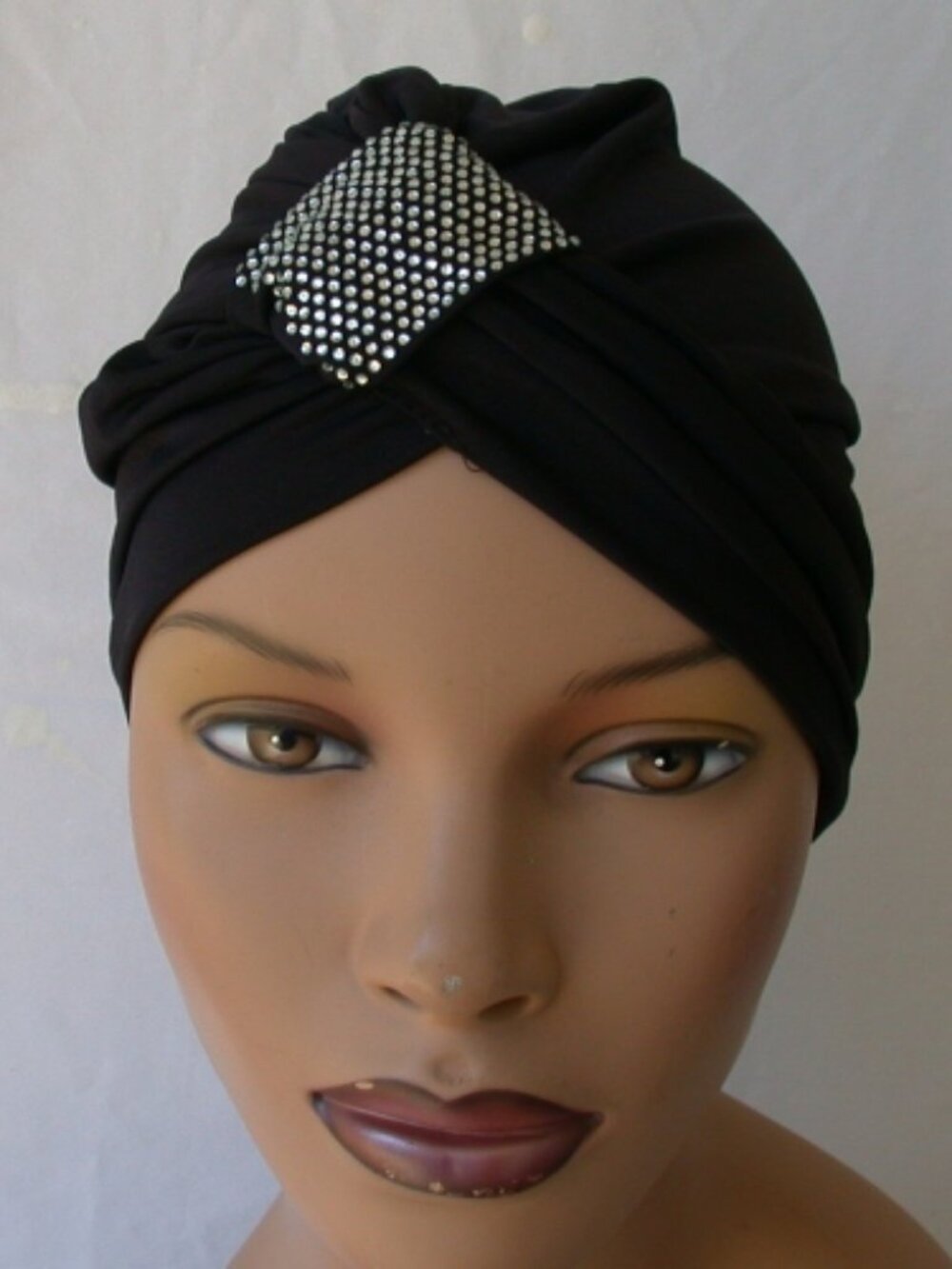 Jet Black Fun and Flirty Fashion Chemo Hat Instant Turban Cap